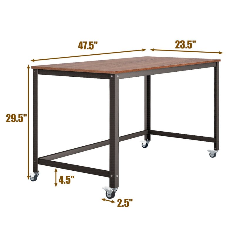 Pemberly Row Contemporary Particleboard and Steel Rolling Computer Desk in Brown