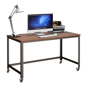 Pemberly Row Contemporary Particleboard and Steel Rolling Computer Desk in Brown