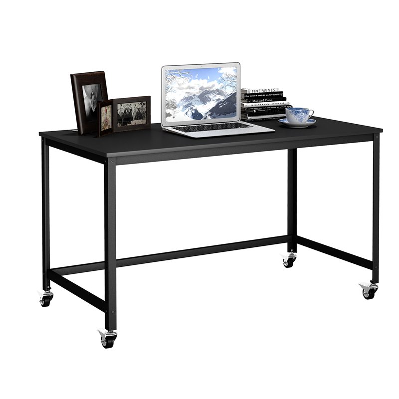 Pemberly Row Contemporary Particleboard and Steel Rolling Computer Desk in Black