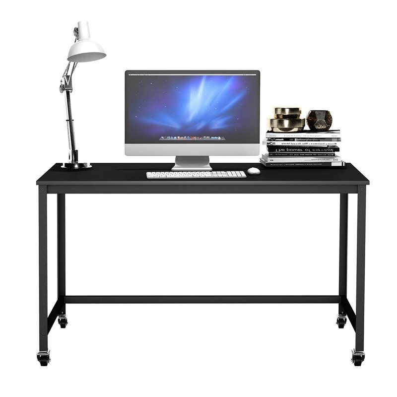 Pemberly Row Contemporary Particleboard and Steel Rolling Computer Desk in Black