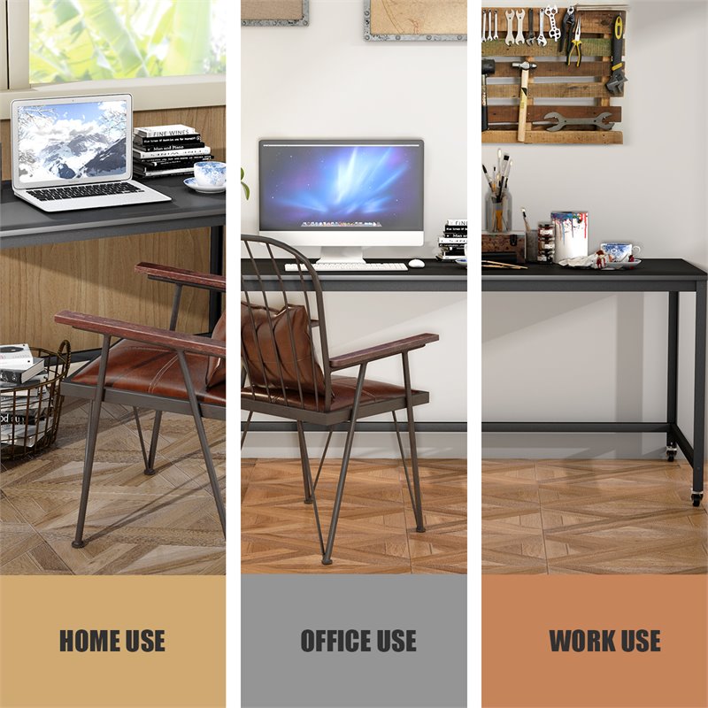 Pemberly Row Contemporary Particleboard and Steel Rolling Computer Desk in Black