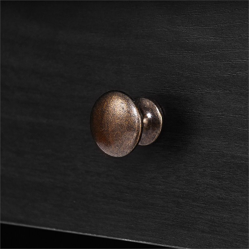 Pemberly Row Contemporary MDF Computer Desk with 3 Side Drawers in Black