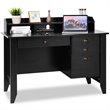 Pemberly Row Contemporary MDF Computer Desk with 3 Side Drawers in Black