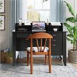 Pemberly Row Contemporary MDF Computer Desk with 3 Side Drawers in Black