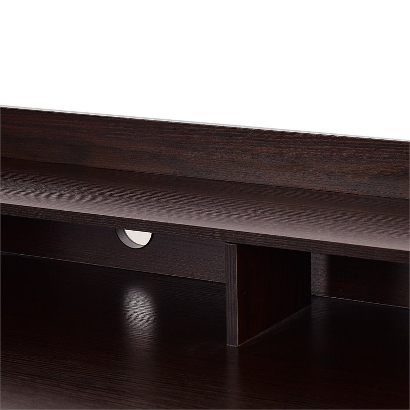 Pemberly Row Contemporary MDF Computer Desk with 3 Side Drawers in Brown