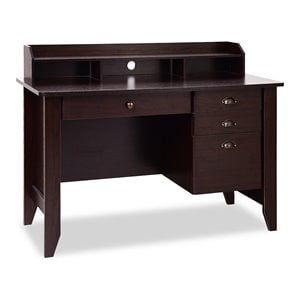 Pemberly Row Contemporary MDF Computer Desk with 3 Side Drawers in Brown