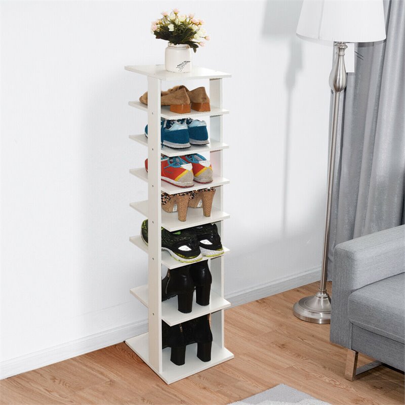 Pemberly Row 7-Tier Contemporary Wood Shoes Rack in White