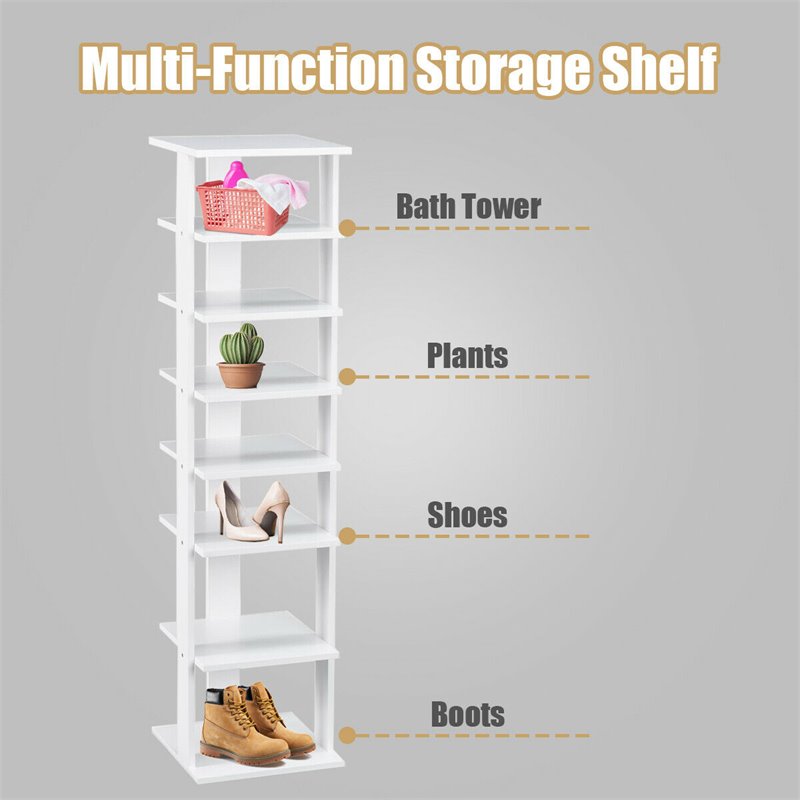 Pemberly Row 7-Tier Contemporary Wood Shoes Rack in White