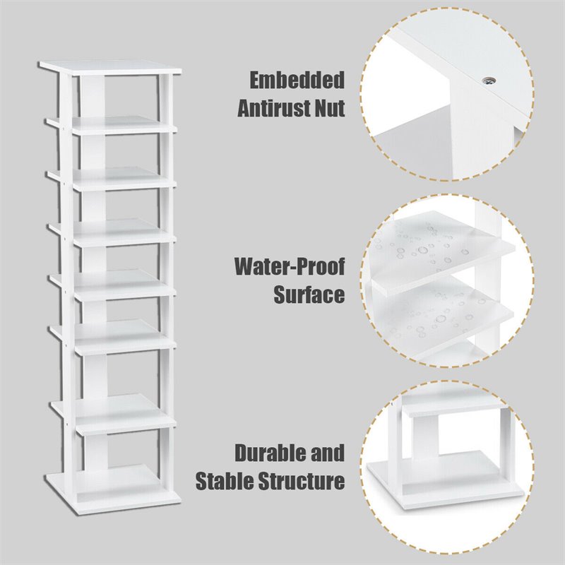 Pemberly Row 7-Tier Contemporary Wood Shoes Rack in White
