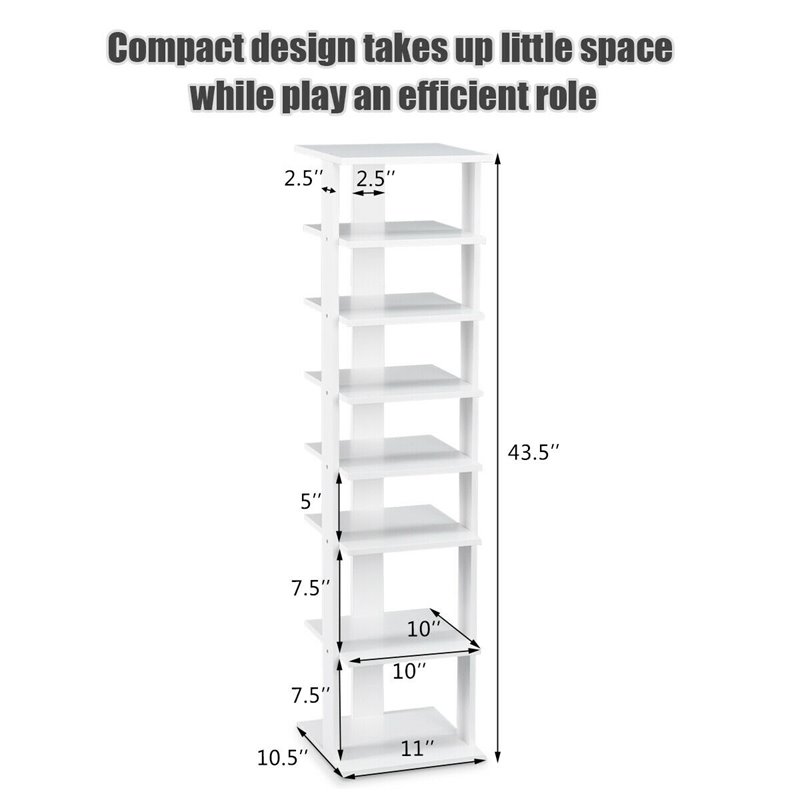 Pemberly Row 7-Tier Contemporary Wood Shoes Rack in White