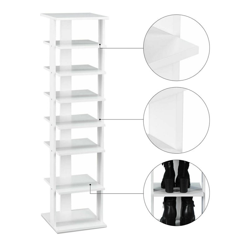 Pemberly Row 7-Tier Contemporary Wood Shoes Rack in White