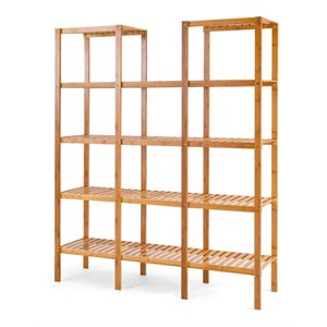 Pemberly Row Contemporary Bamboo Multifunctional Shelf w/ 11 Lattices in Natural
