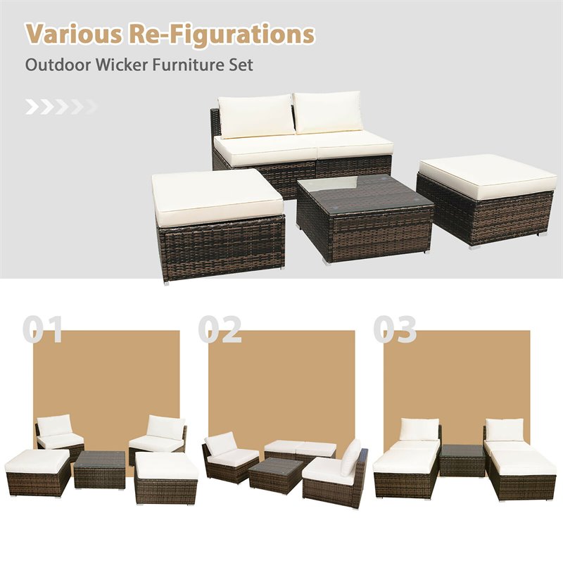 Pemberly Row 5-piece Contemporary Rattan and Steel Patio Sofa Set in White