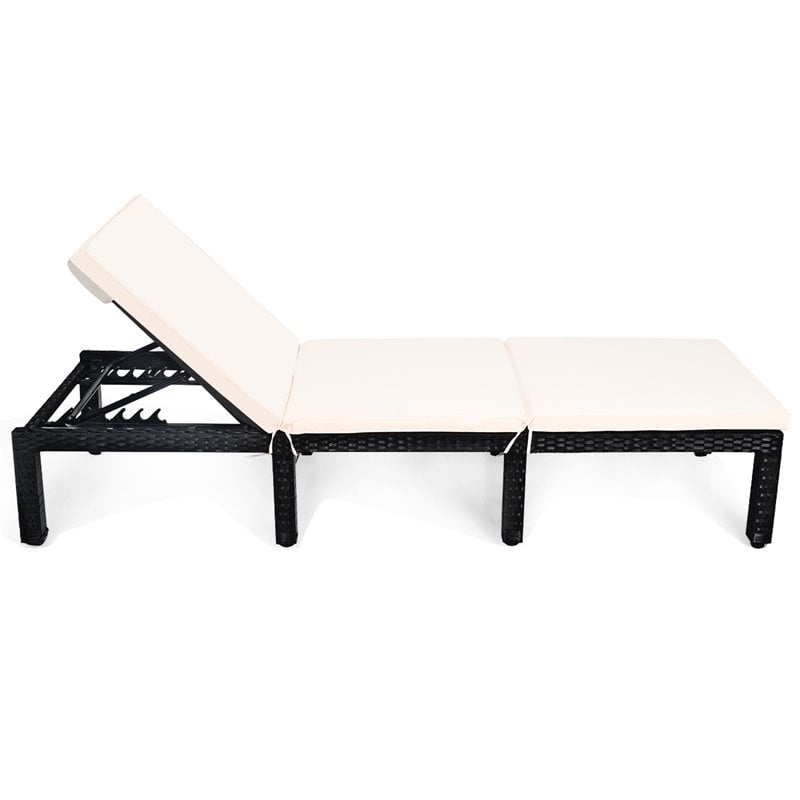 Pemberly Row Rattan Patio Lounge Chair with Seat Cushion in Black