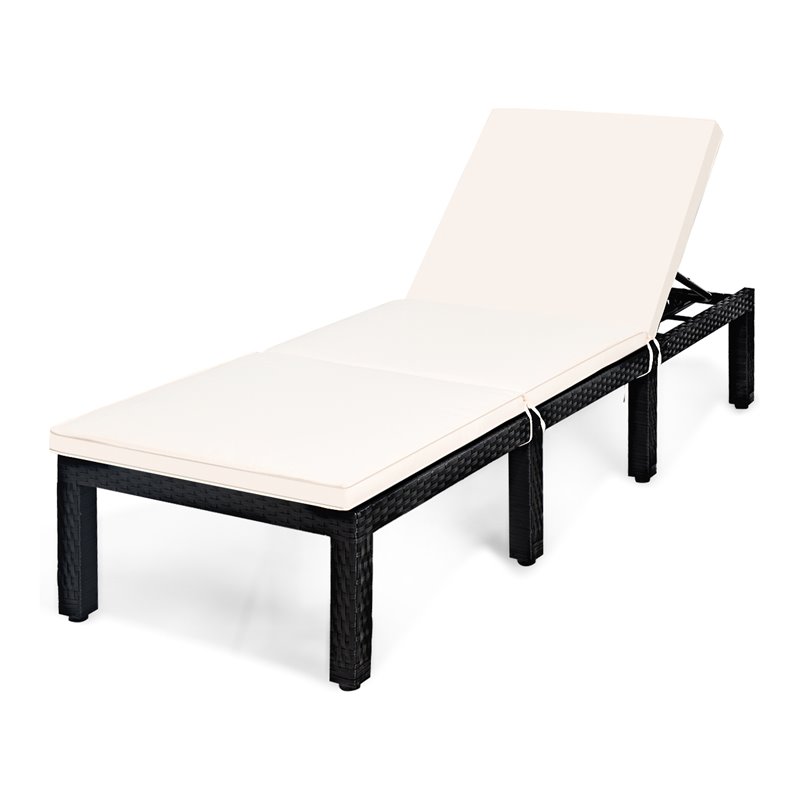 Pemberly Row Rattan Patio Lounge Chair with Seat Cushion in Black