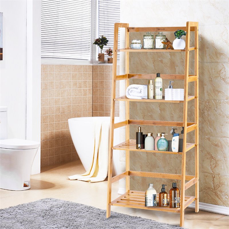 Pemberly Row 4-tier Contemporary Bamboo Multifunctional Bookcase in Natural