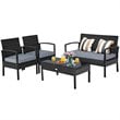 Pemberly Row 4-piece Contemporary Rattan and Steel Patio Furniture Set in Black