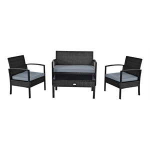Pemberly Row 4-piece Contemporary Rattan and Steel Patio Furniture Set in Black