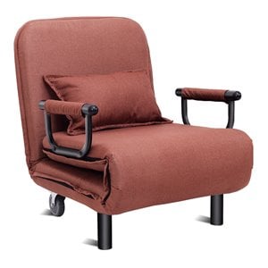 Pemberly Row Polyester and Steel Convertible Sofa Bed with Cushion in Brown