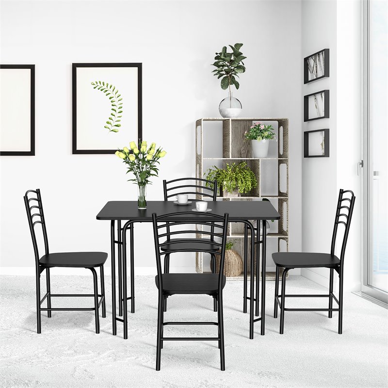 Pemberly Row 5-piece MDF and Steel Dining Set with Table and 4 Chairs in Black