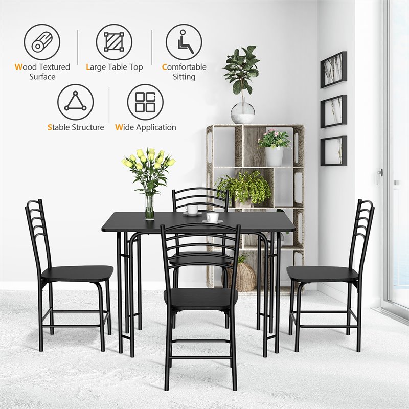 Pemberly Row 5-piece MDF and Steel Dining Set with Table and 4 Chairs in Black