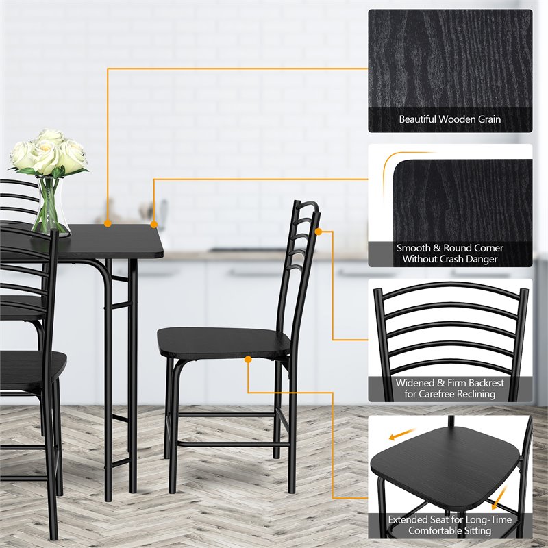 Pemberly Row 5-piece MDF and Steel Dining Set with Table and 4 Chairs in Black