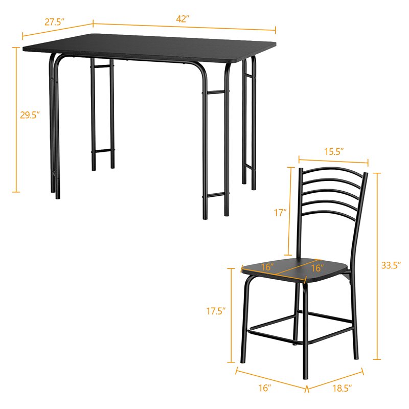 Pemberly Row 5-piece MDF and Steel Dining Set with Table and 4 Chairs in Black