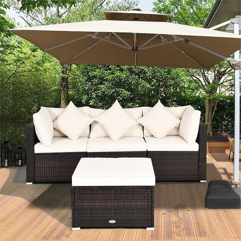 Pemberly Row 4-piece Contemporary Rattan and Steel Patio Sofa Set in White