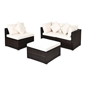 Pemberly Row 4-piece Contemporary Rattan and Steel Patio Sofa Set in White