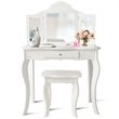 Pemberly Row MDF and Mirror Kids Vanity with Dressing Table and Stool in White