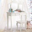 Pemberly Row Contemporary MDF and Mirror Makeup Desk Vanity Set in White