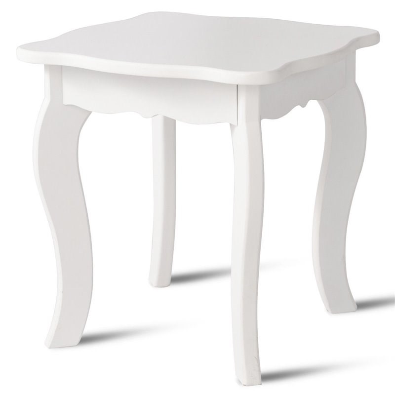 Pemberly Row Contemporary MDF and Mirror Makeup Desk Vanity Set in White