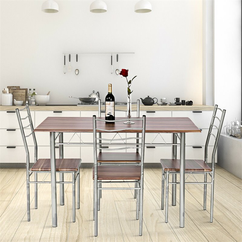 Pemberly Row 5-piece MDF and Metal Dining Set with Table and 4 Chairs in Silver