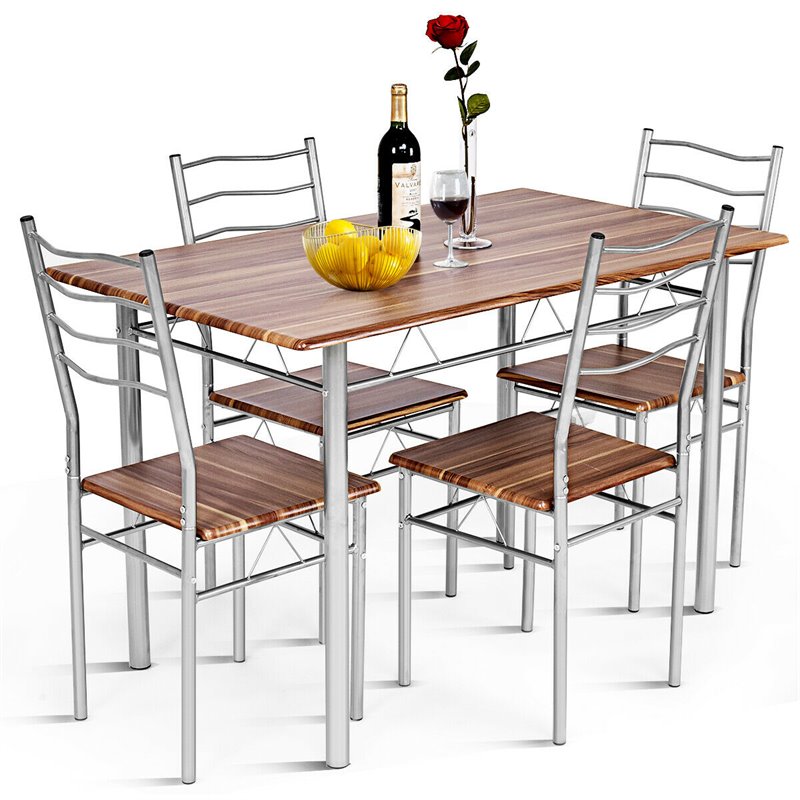 Pemberly Row 5-piece MDF and Metal Dining Set with Table and 4 Chairs in Silver
