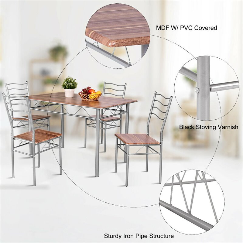 Pemberly Row 5-piece MDF and Metal Dining Set with Table and 4 Chairs in Silver