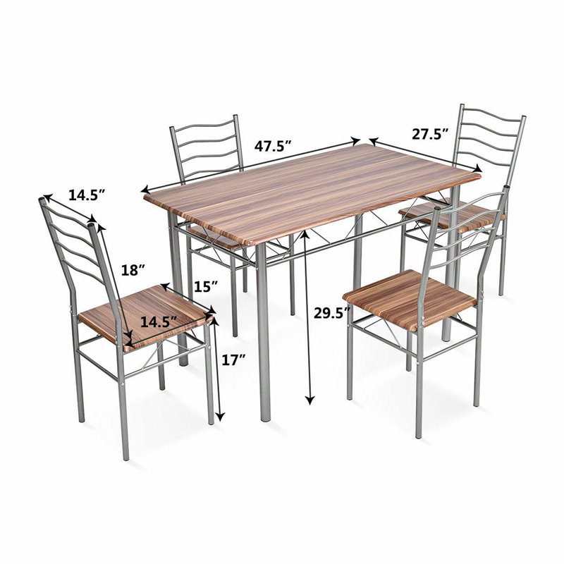 Pemberly Row 5-piece MDF and Metal Dining Set with Table and 4 Chairs in Silver