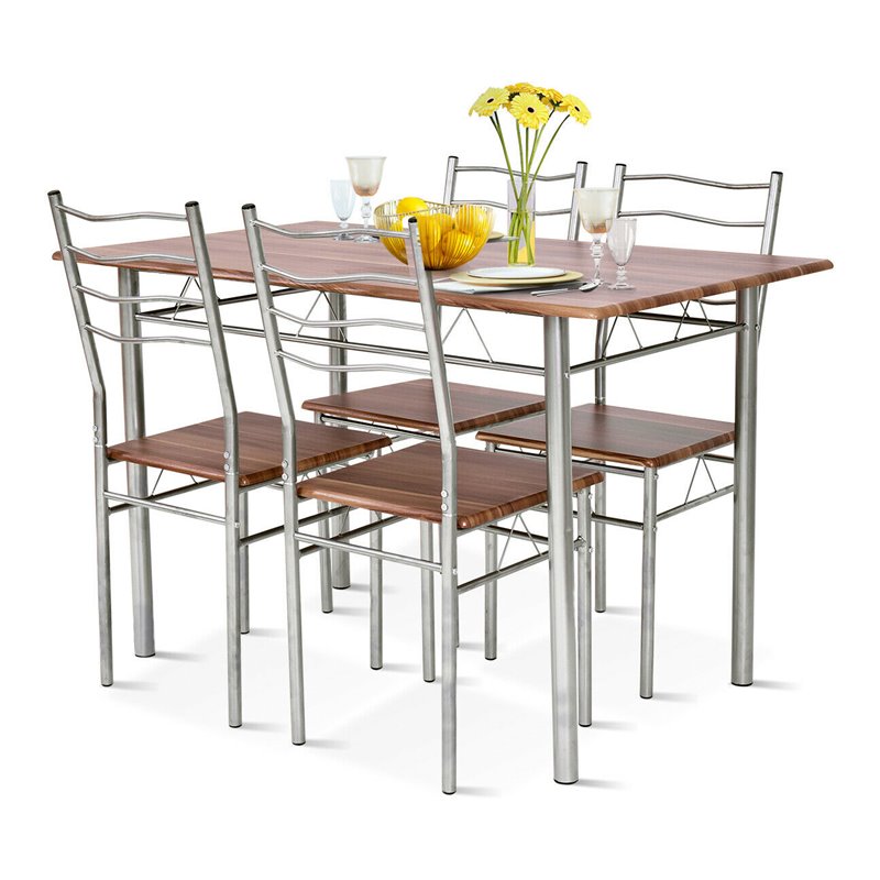 Pemberly Row 5-piece MDF and Metal Dining Set with Table and 4 Chairs in Silver
