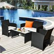 Pemberly Row 4-piece Wicker Rattan Patio Sofa and Table Set in Black