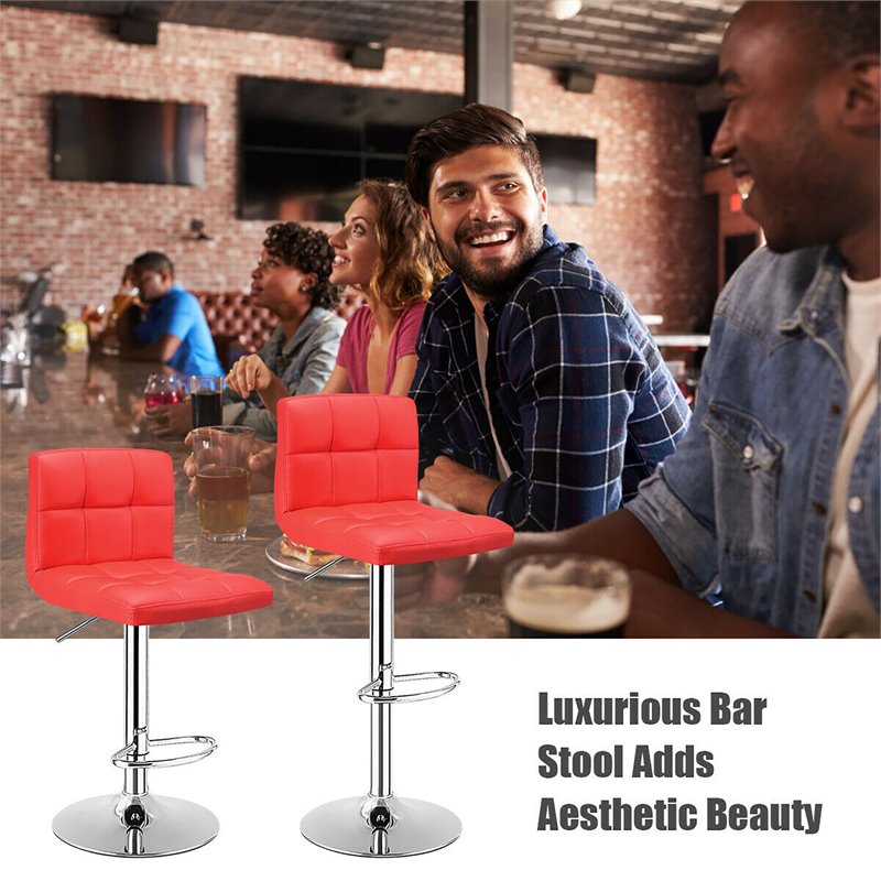 Pemberly Row PU Leather Adjustable Bar Stools in Red Finish (Set of 2)