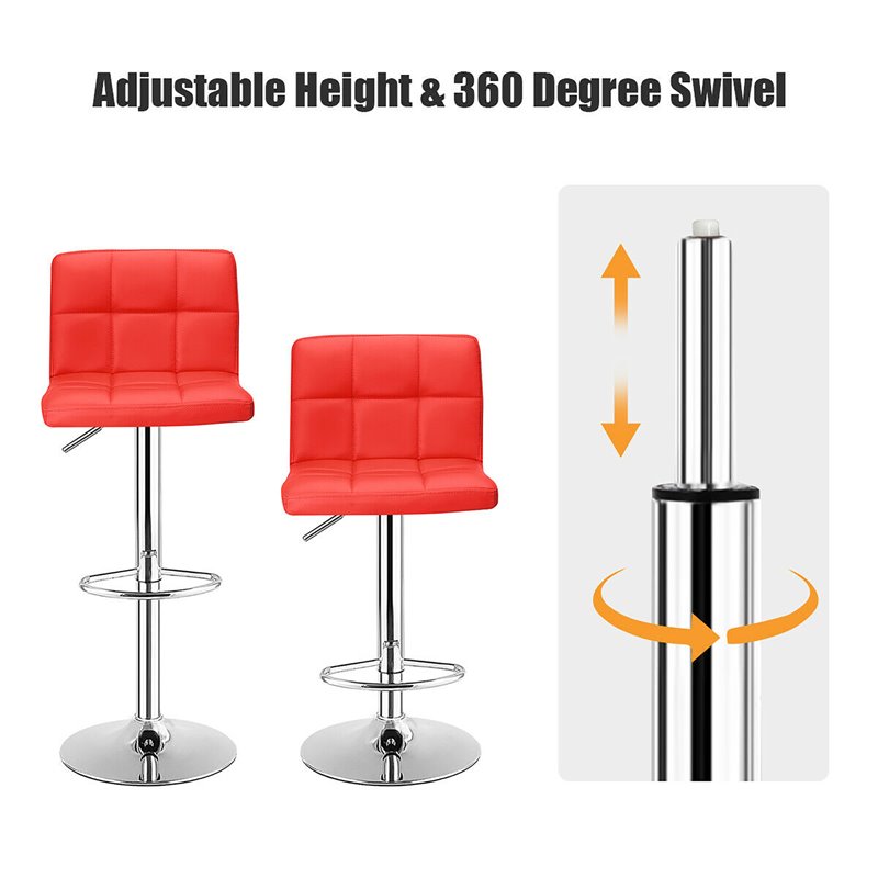 Pemberly Row PU Leather Adjustable Bar Stools in Red Finish (Set of 2)