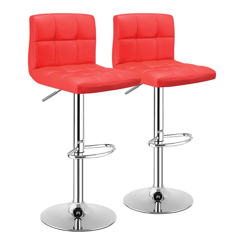 Pemberly Row PU Leather Adjustable Bar Stools in Red Finish (Set of 2)