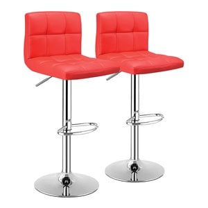 Pemberly Row PU Leather Adjustable Bar Stools in Red Finish (Set of 2)