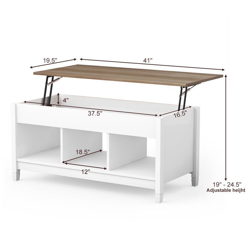 Pemberly Row Solid Wood Lift Top Coffee Table with Storage Shelves in White