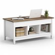 Pemberly Row Solid Wood Lift Top Coffee Table with Storage Shelves in White