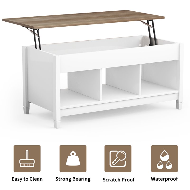 Pemberly Row Solid Wood Lift Top Coffee Table with Storage Shelves in White