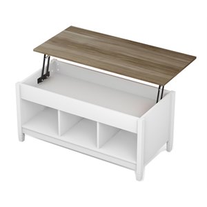 Pemberly Row Solid Wood Lift Top Coffee Table with Storage Shelves in White
