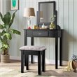 Pemberly Row Square Contemporary Wood and MDF Makeup Desk Vanity Set in Black