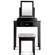 Pemberly Row Square Contemporary Wood and MDF Makeup Desk Vanity Set in Black