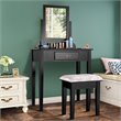 Pemberly Row Square Contemporary Wood and MDF Makeup Desk Vanity Set in Black