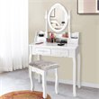 Pemberly Row Contemporary Paulownia Wood Makeup Desk Vanity Set in White